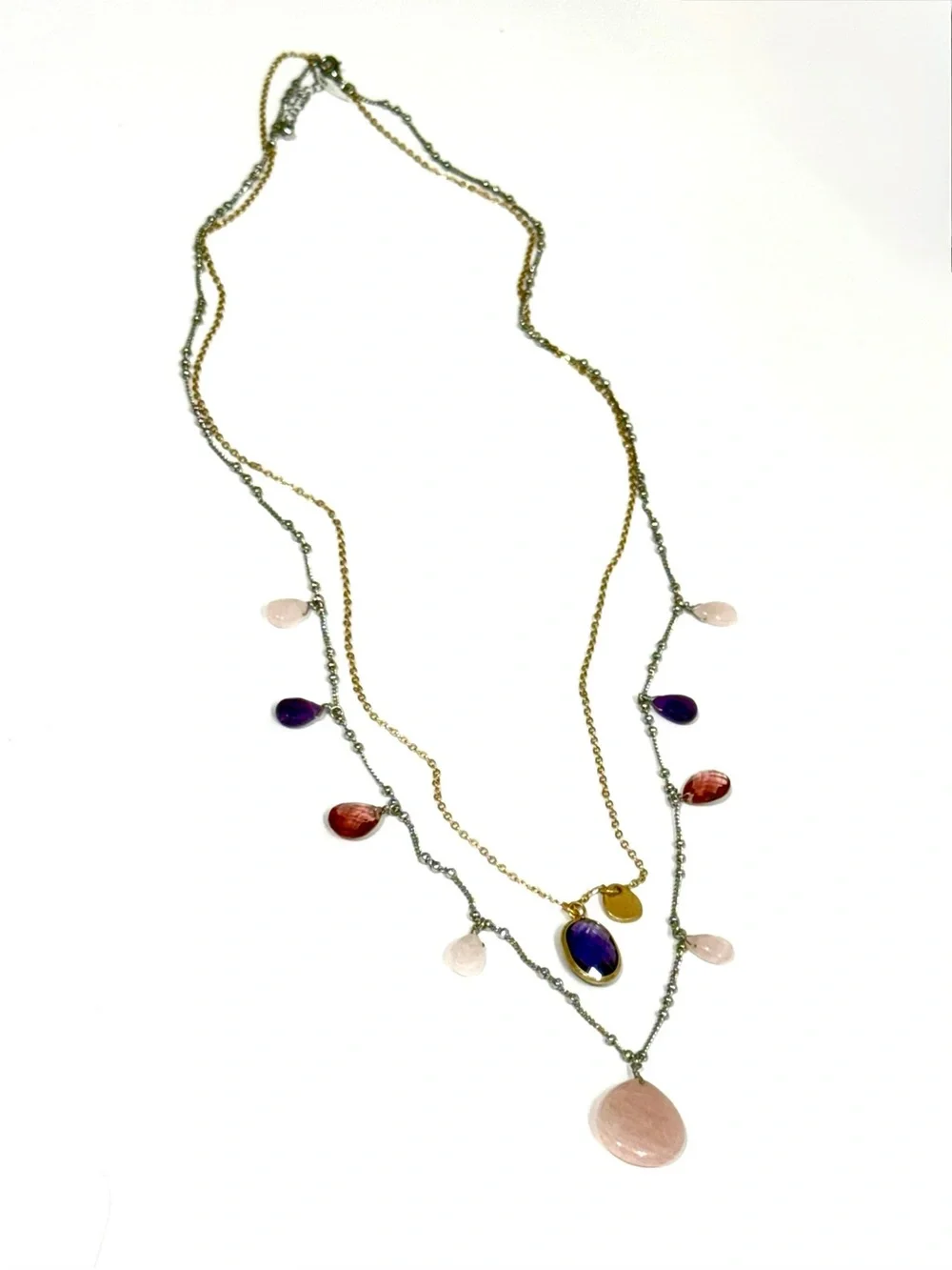 J. Jill Pink & Purple Two-Tone Long Layered Necklace New